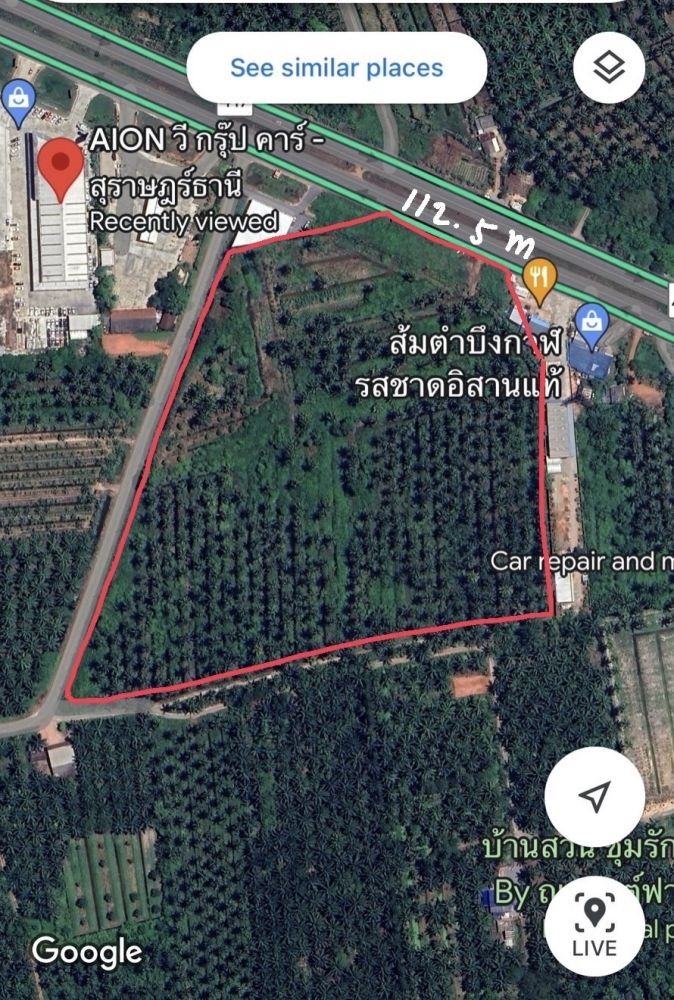 ขายที่ดินทำเลติดถนนใหญ่ หน้ากว้าง 112 เมตร ใกล้เซ็นทรัลสุราษฎร์
